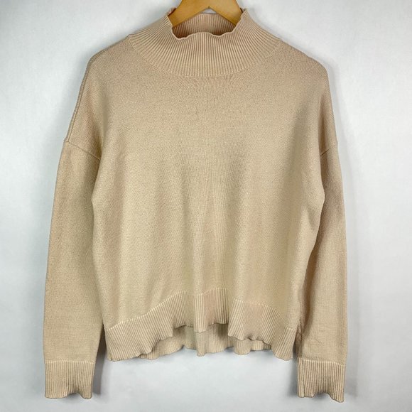OAK + FORT Sweaters - Oak + Fort Ribbed Knit Mock Neck Sweater Pullover  Nude  Size Small
